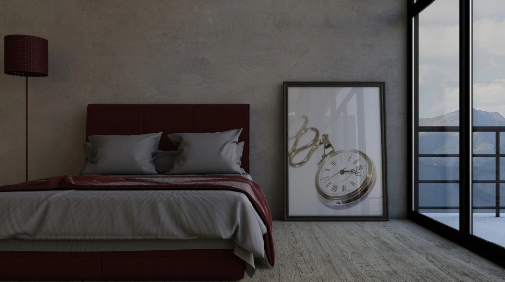 Kamar Tidur Minimalis Industrial dengan Sentuhan Artistik
