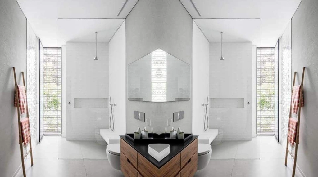 Kaca Nako Modern Vertikal Minimalis untuk Kamar Mandi