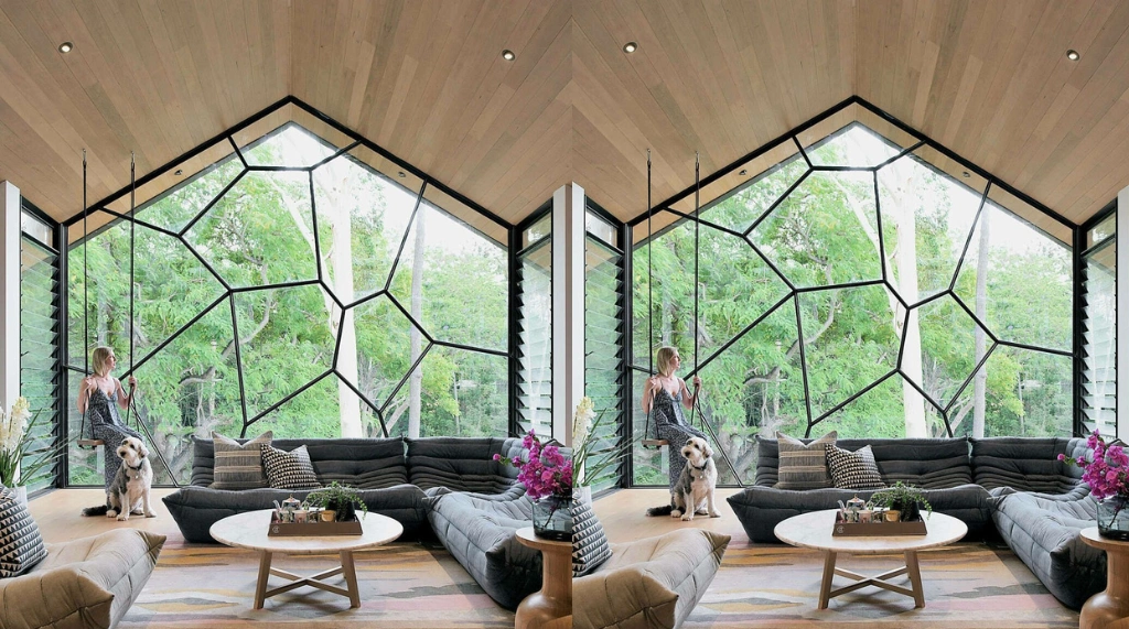 Kaca Motif Garis Asimetris