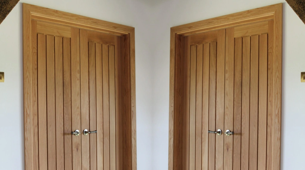 Pintu Kupu Tarung dengan Aksen Garis Vertikal